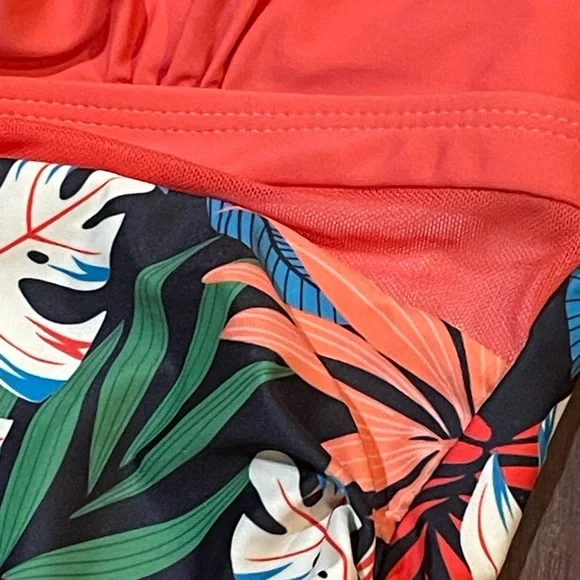 Bold Orange and Green One Piece Swimwear - Picture 7 of 9